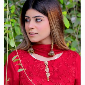 Crimson Elegance Embroidered Georgette Kurti Set with Dupatta